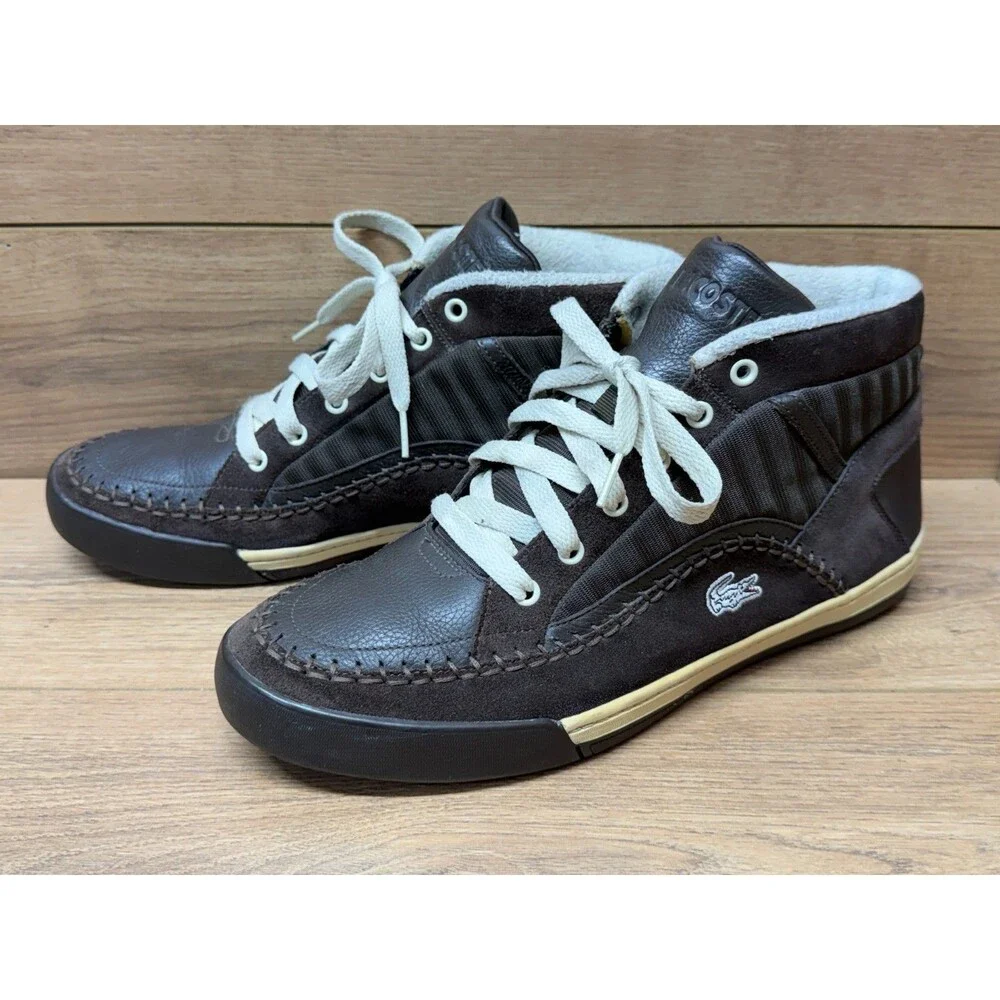 Lacoste Chaney Croc L54 Black Leather Suede High Top Sneakers Shoes Men's Sz 12
